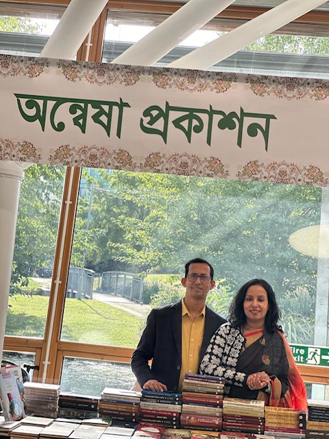 At the 12th Bangladesh Book Fair’s Literature and Cultural Festival, UK at the Annesha Publications stall, together with my spouse.