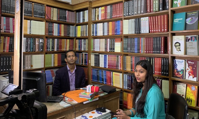 Speaking on Jaagorone TV at Banglabazar’s Annesha Publications about preparations for the Amar Ekushey Book Fair.